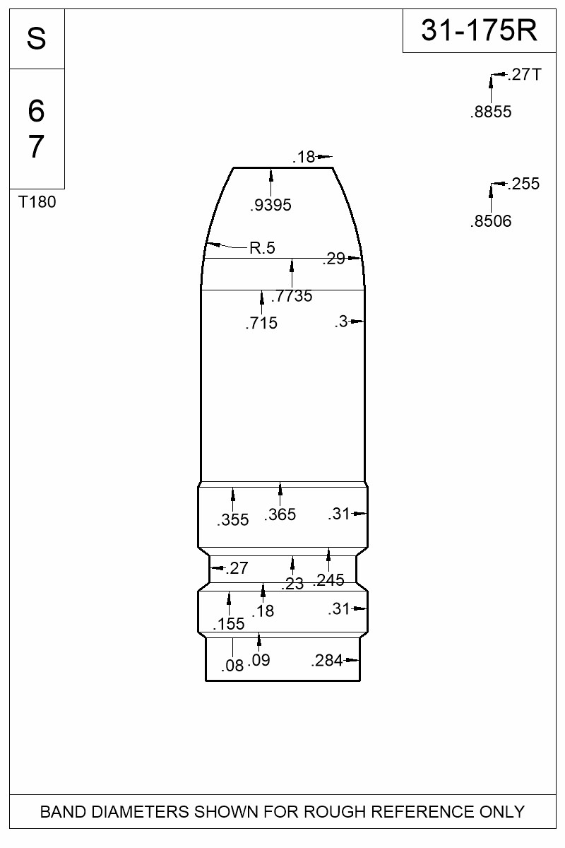 Dimensioned view of bullet 31-175R