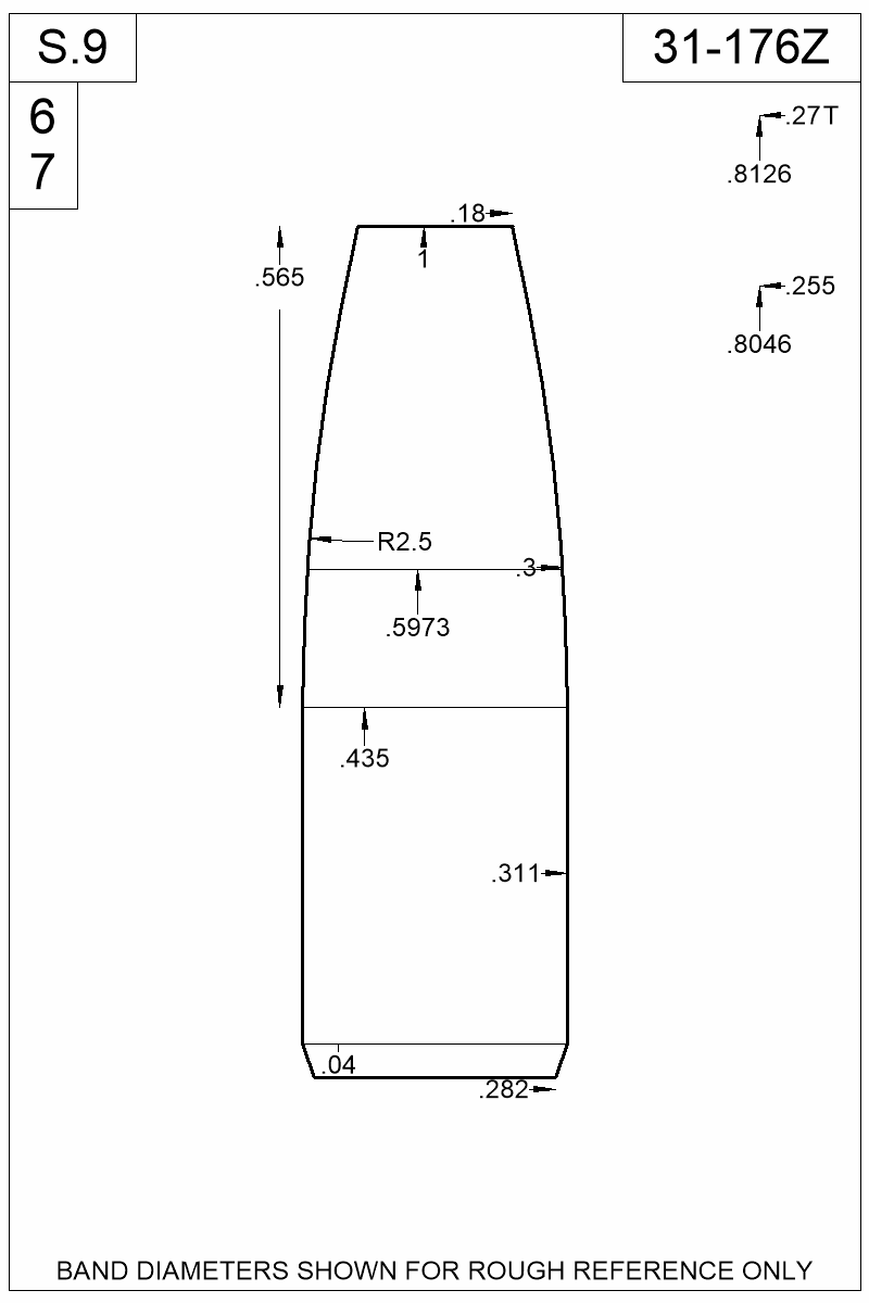 Dimensioned view of bullet 31-176Z
