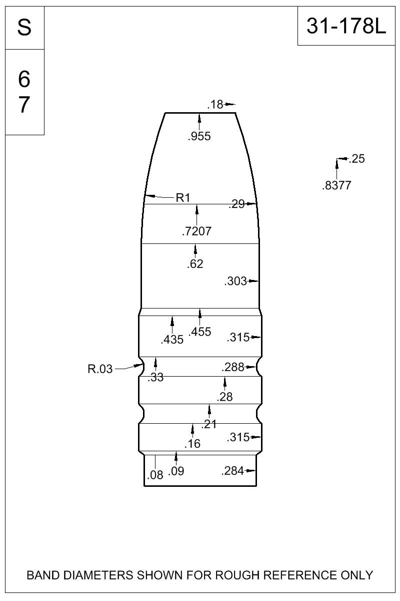 Dimensioned view of bullet 31-178L