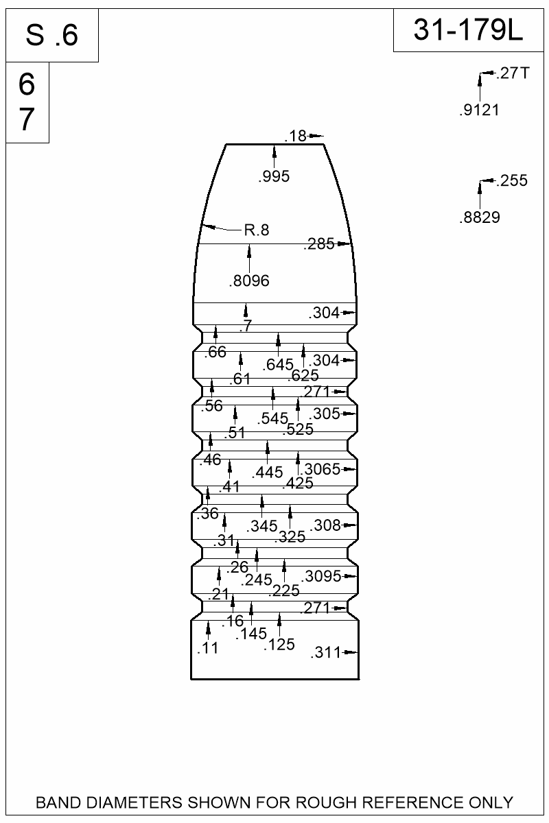 Dimensioned view of bullet 31-179L