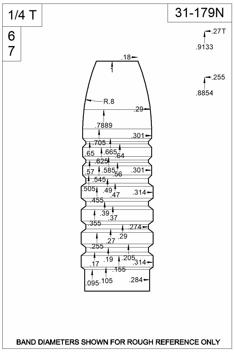 Dimensioned view of bullet 31-179N