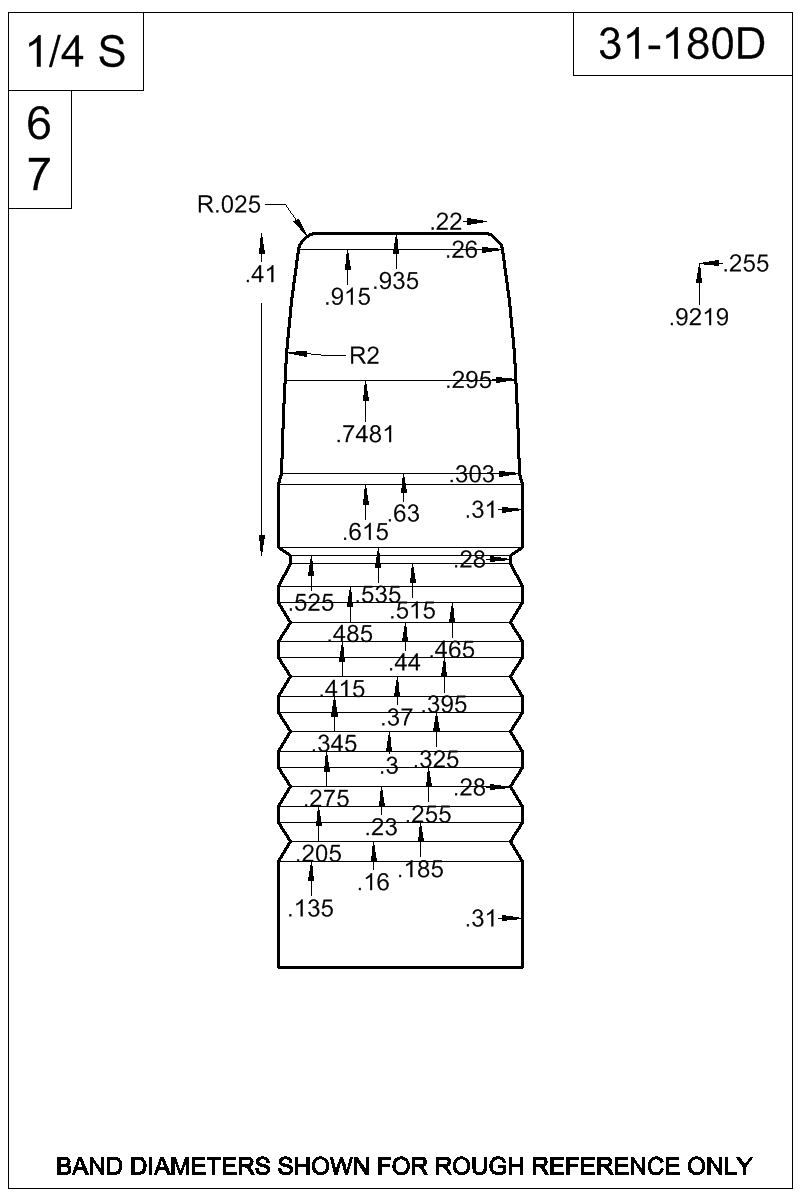 Dimensioned view of bullet 31-180D