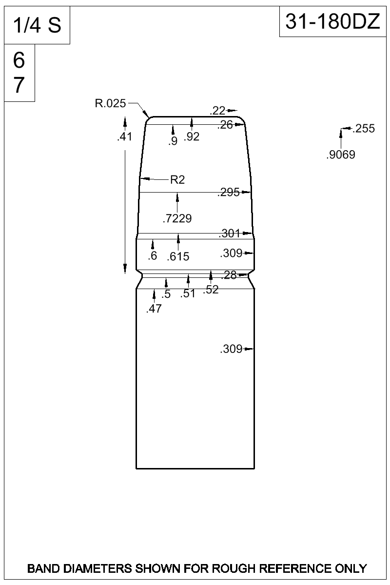 Dimensioned view of bullet 31-180DZ