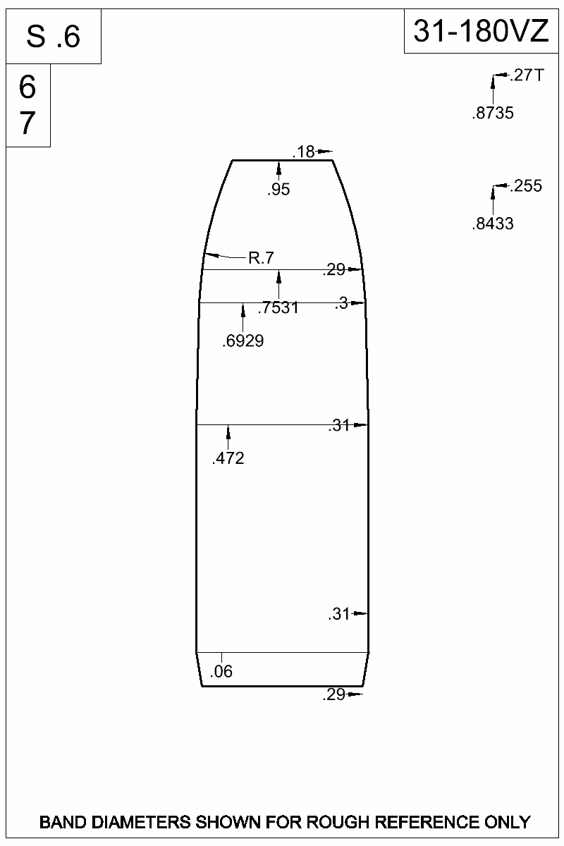 Dimensioned view of bullet 31-180VZ