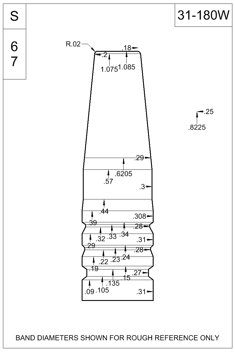 Dimensioned view of bullet 31-180W