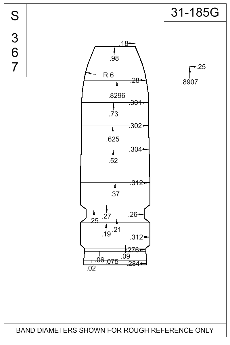 Dimensioned view of bullet 31-185G