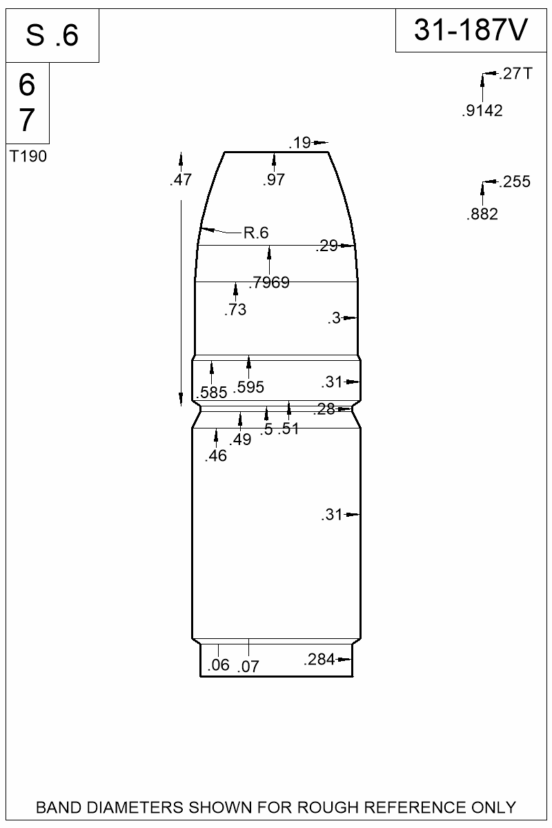 Dimensioned view of bullet 31-187V