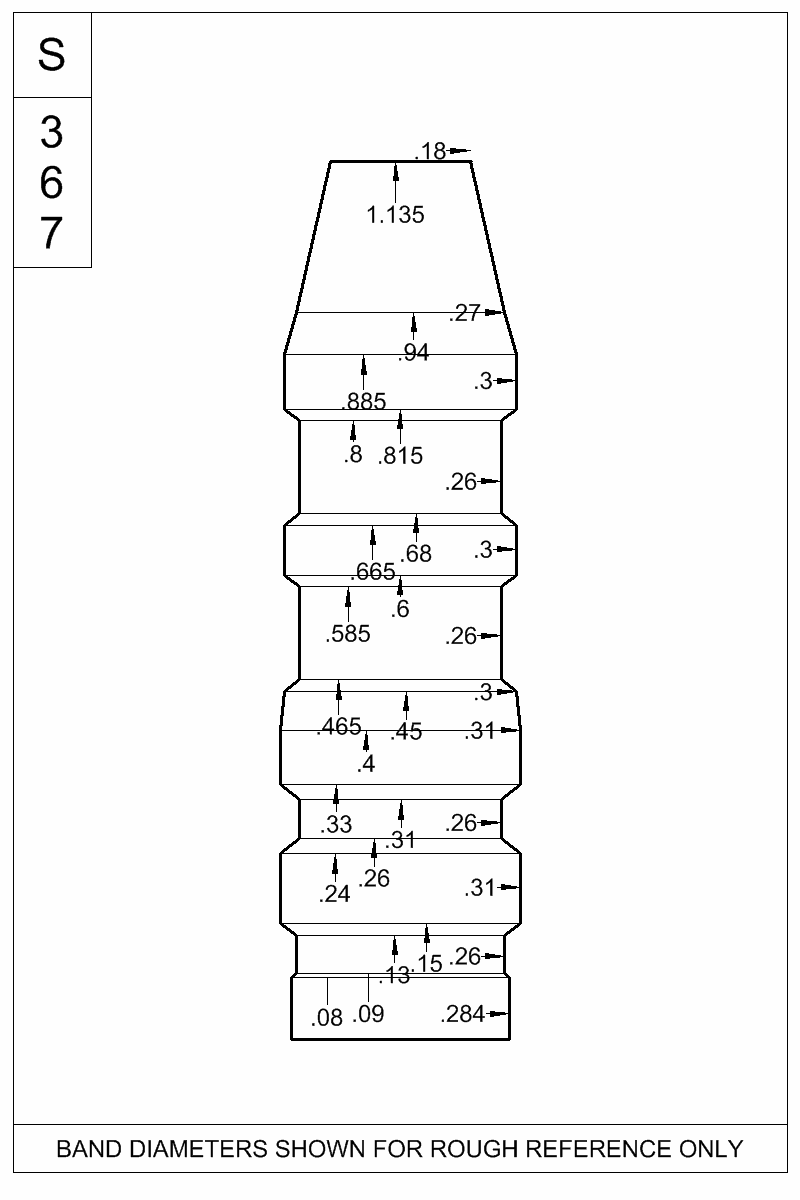 Dimensioned view of bullet 31-190G