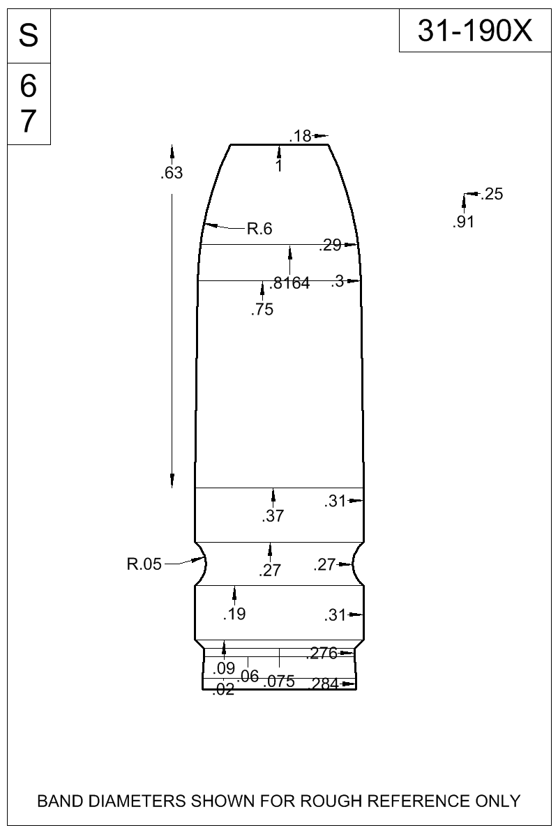 Dimensioned view of bullet 31-190X