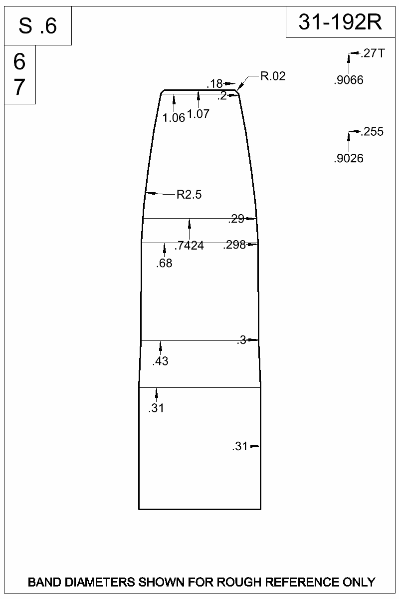 Dimensioned view of bullet 31-192R