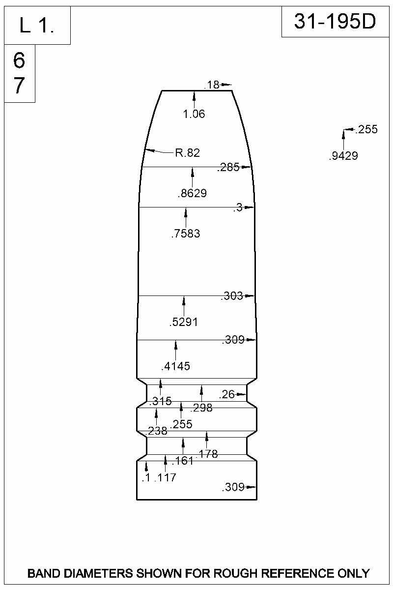 Dimensioned view of bullet 31-195D