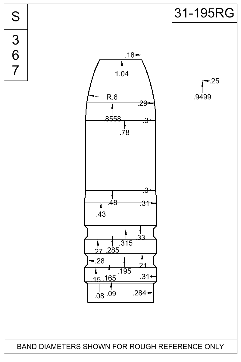 Dimensioned view of bullet 31-195RG