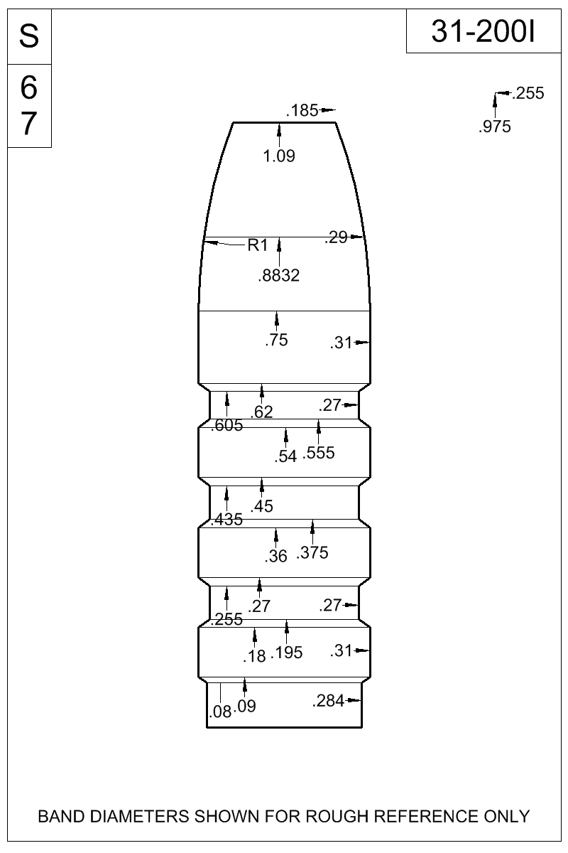 Dimensioned view of bullet 31-200I