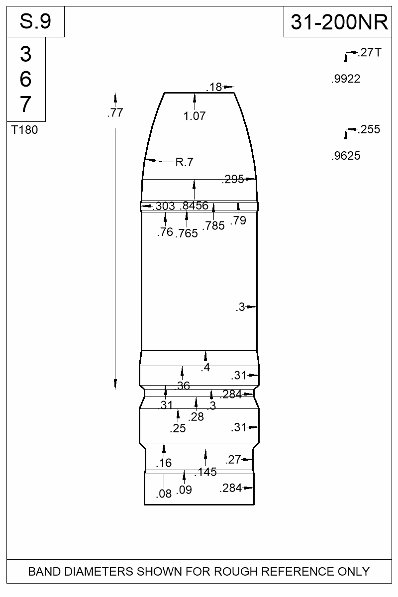 Dimensioned view of bullet 31-200NR