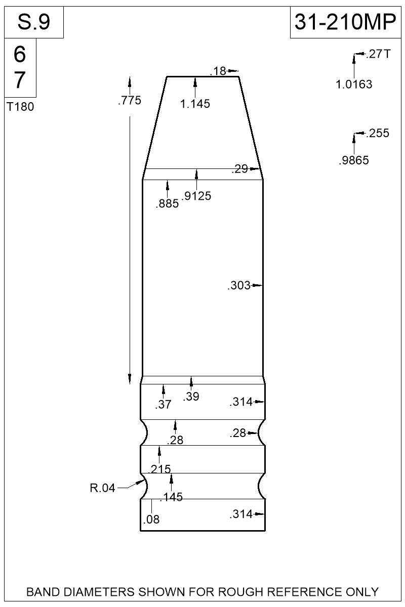 Dimensioned view of bullet 31-210MP