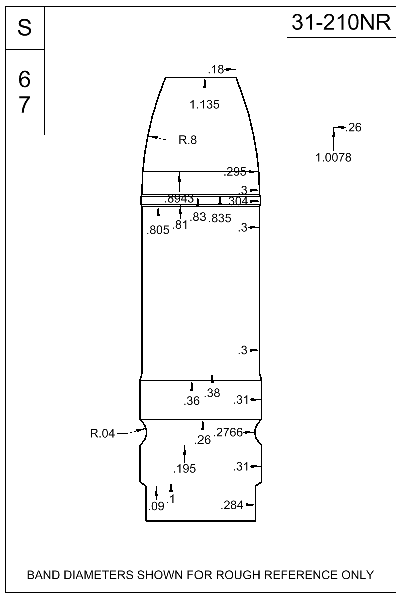 Dimensioned view of bullet 31-210NR