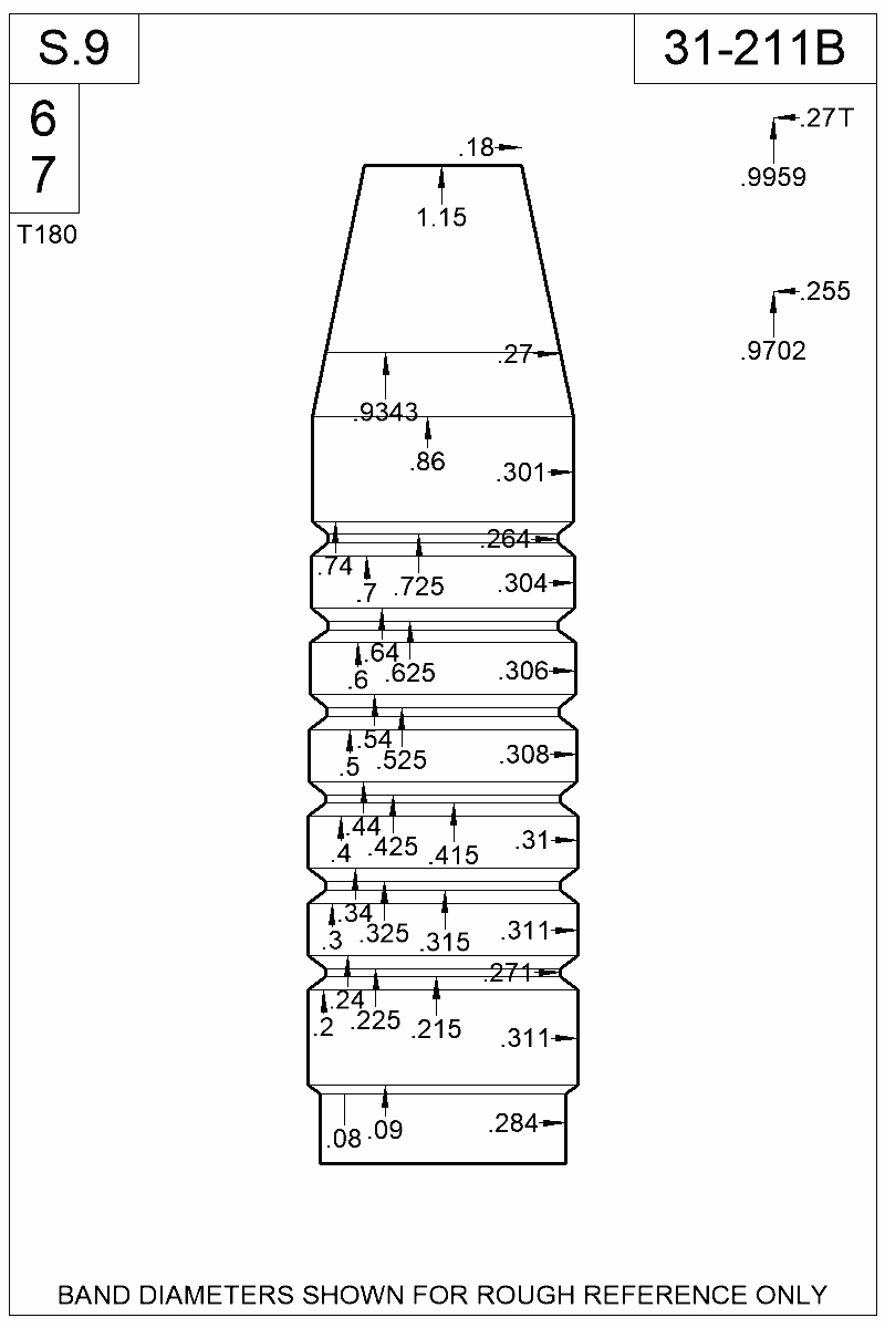 Dimensioned view of bullet 31-211B