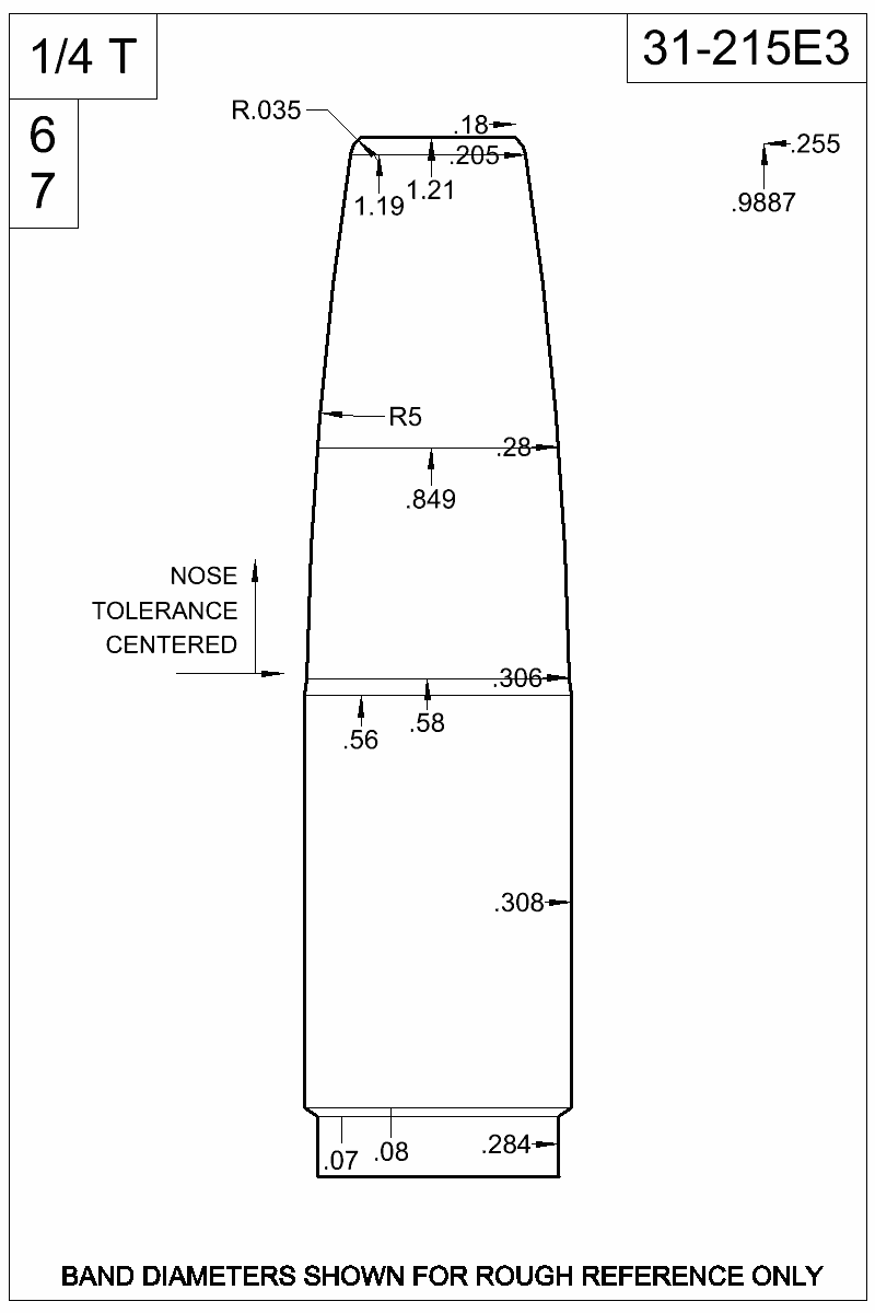 Dimensioned view of bullet 31-215E3