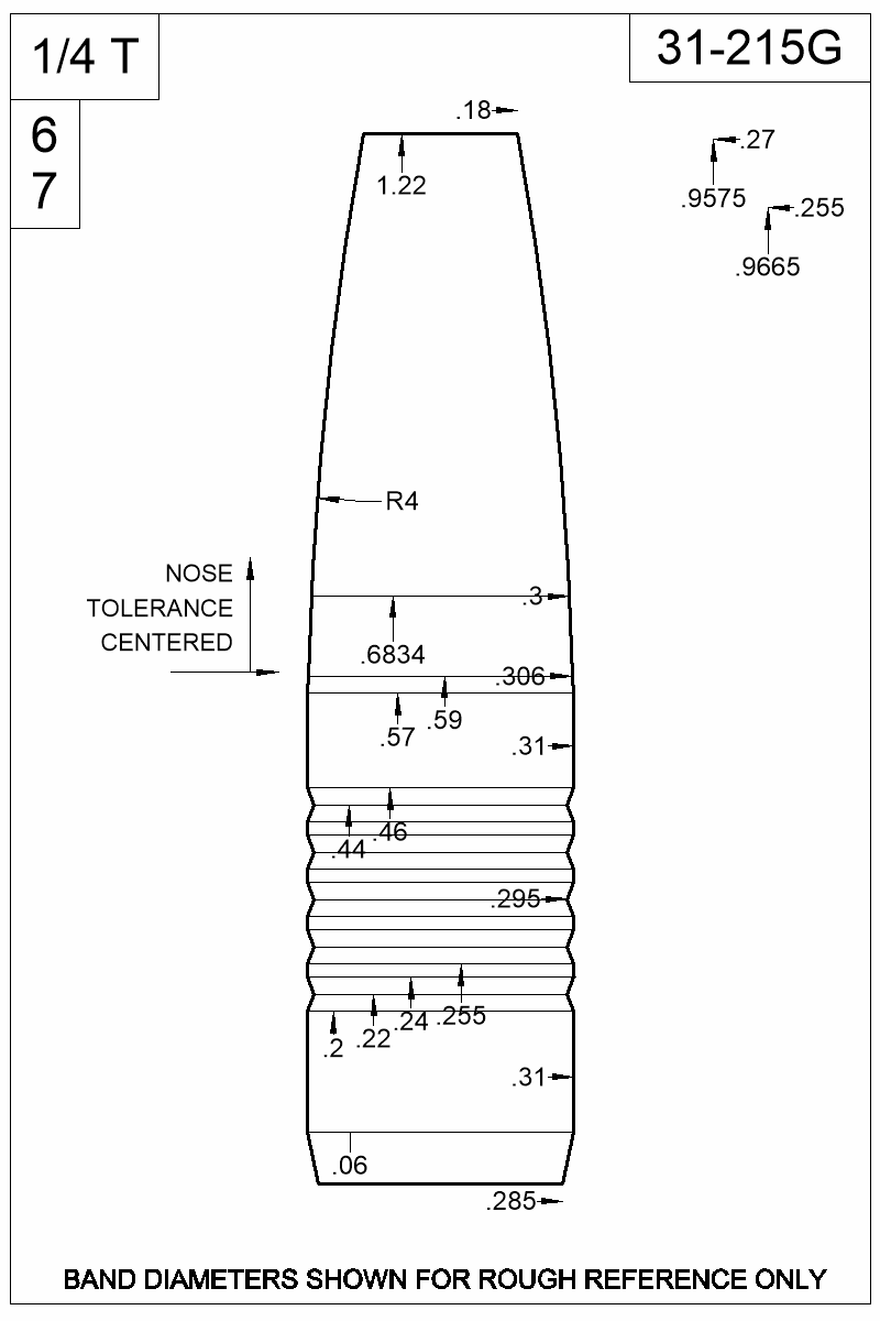 Dimensioned view of bullet 31-215G