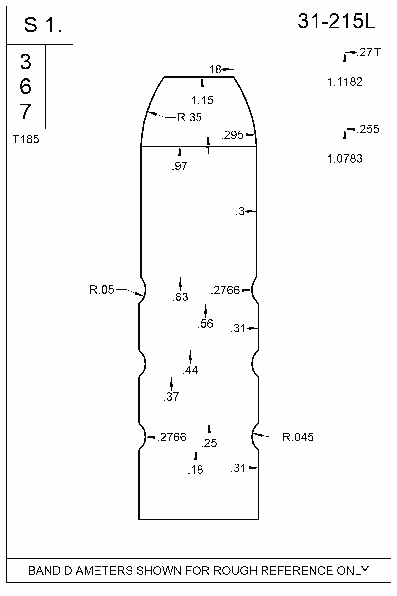 Dimensioned view of bullet 31-215L