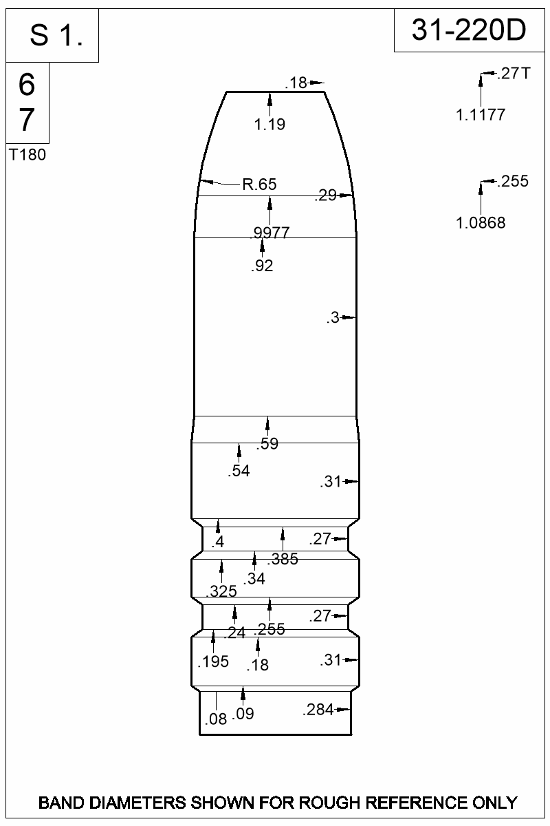 Dimensioned view of bullet 31-220D