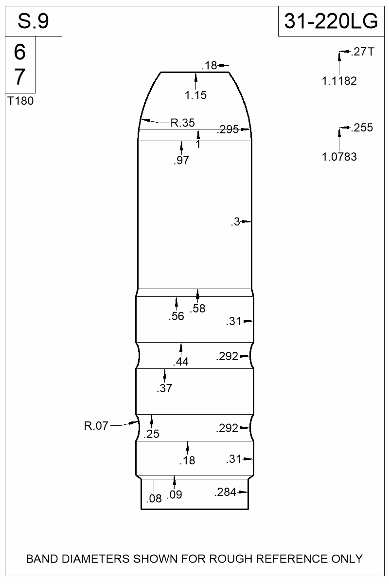 Dimensioned view of bullet 31-220LG