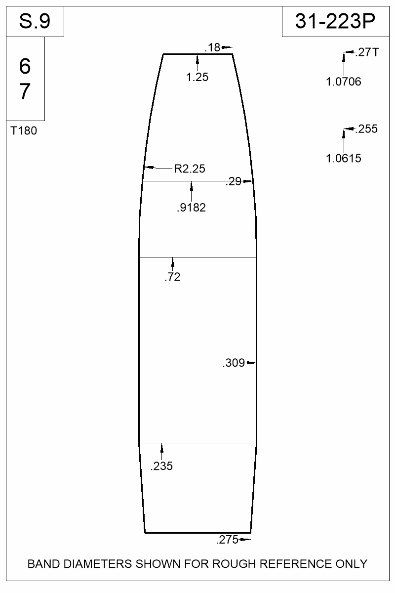 Dimensioned view of bullet 31-223P