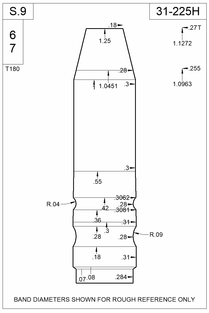 Dimensioned view of bullet 31-225H