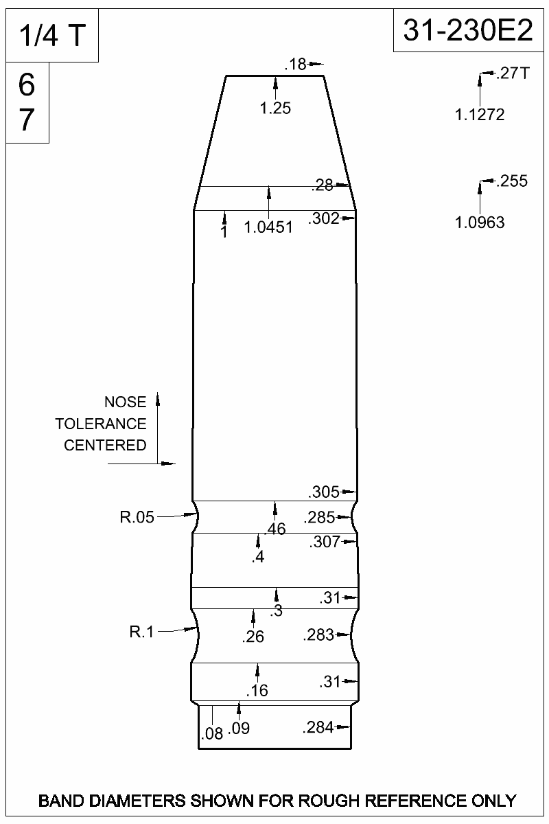 Dimensioned view of bullet 31-230E2