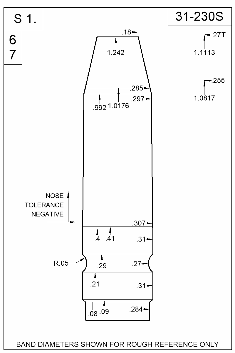 Dimensioned view of bullet 31-230S