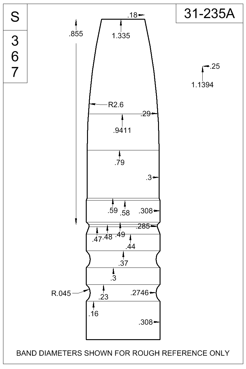 Dimensioned view of bullet 31-235A