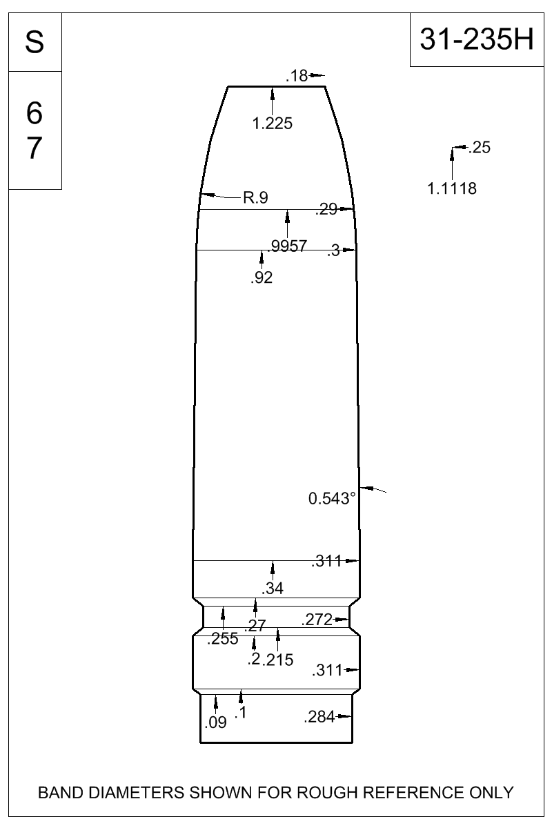Dimensioned view of bullet 31-235H