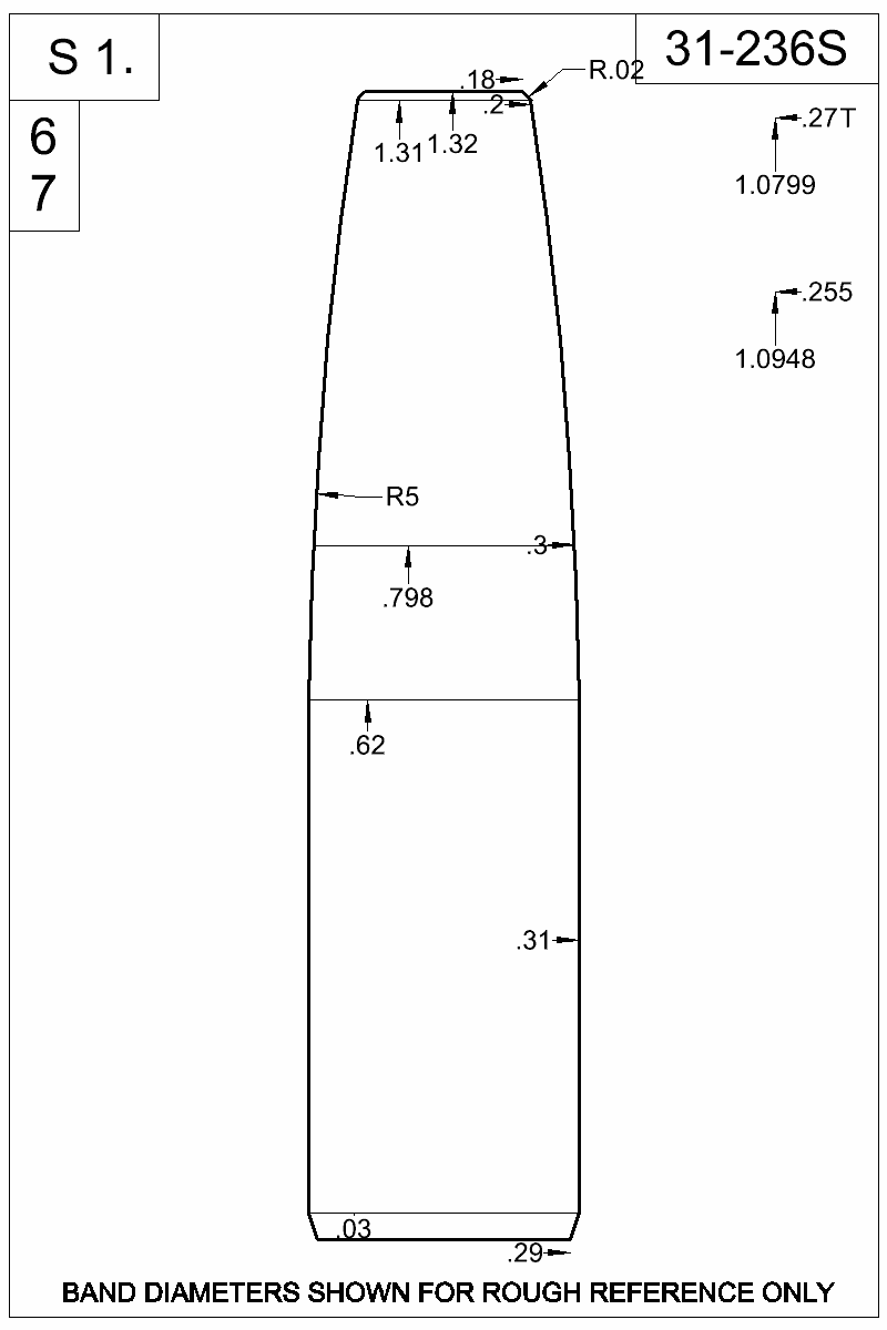 Dimensioned view of bullet 31-236S