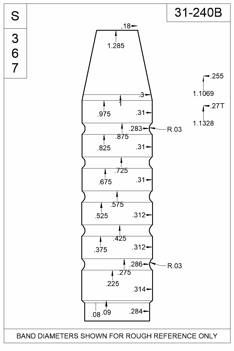 Dimensioned view of bullet 31-240B