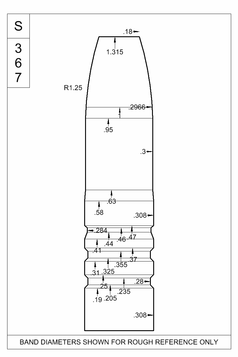 Dimensioned view of bullet 31-240H