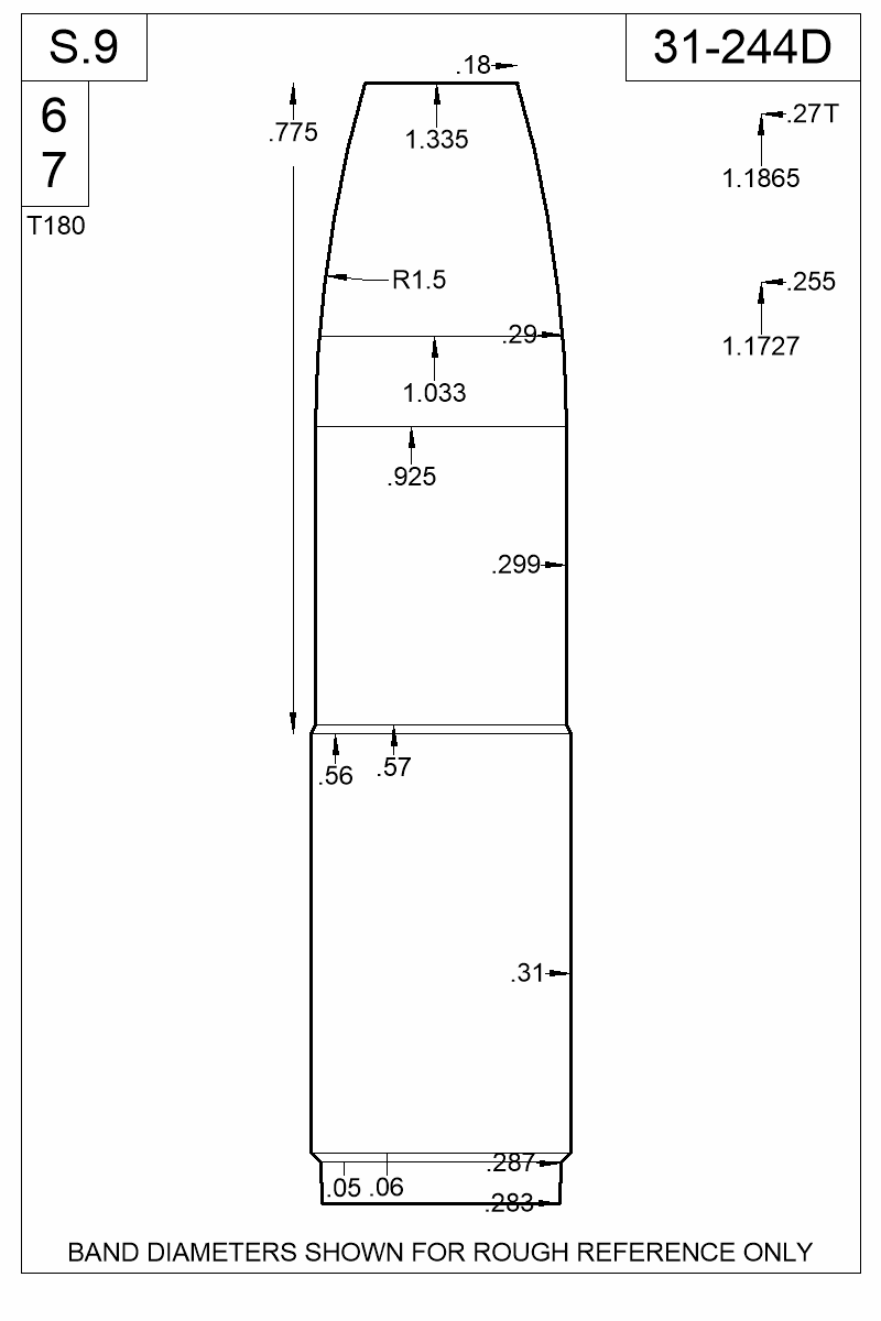 Dimensioned view of bullet 31-244D