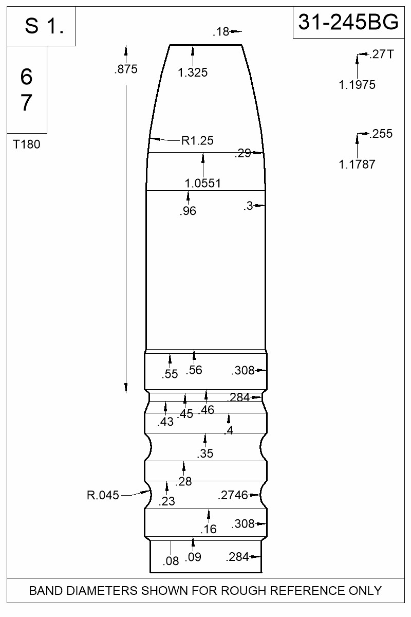 Dimensioned view of bullet 31-245BG
