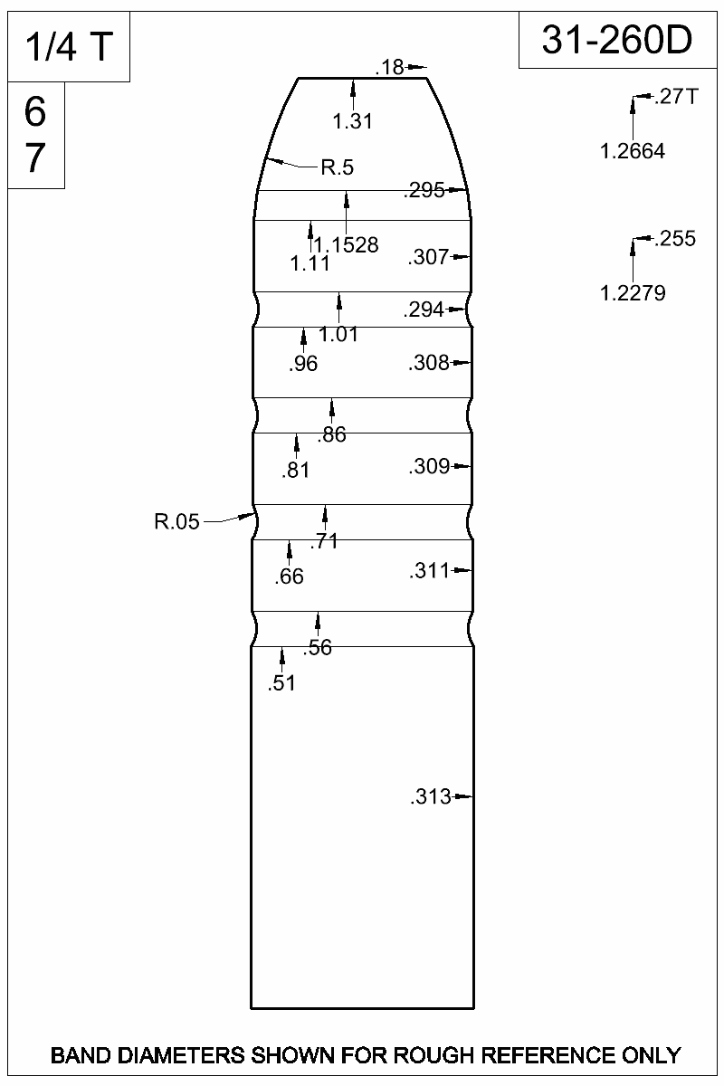 Dimensioned view of bullet 31-260D