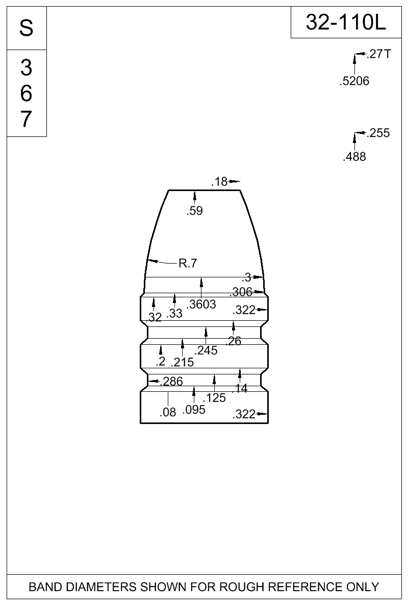 Dimensioned view of bullet 32-110L
