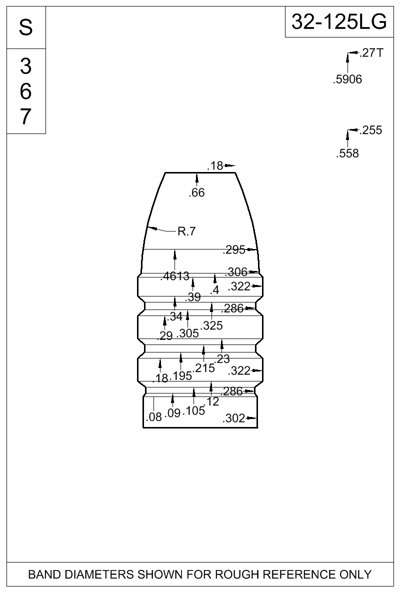 Dimensioned view of bullet 32-125LG