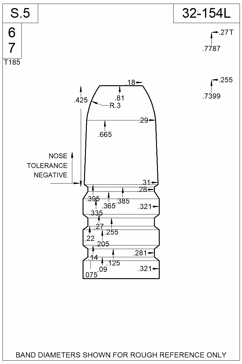 Dimensioned view of bullet 32-154L