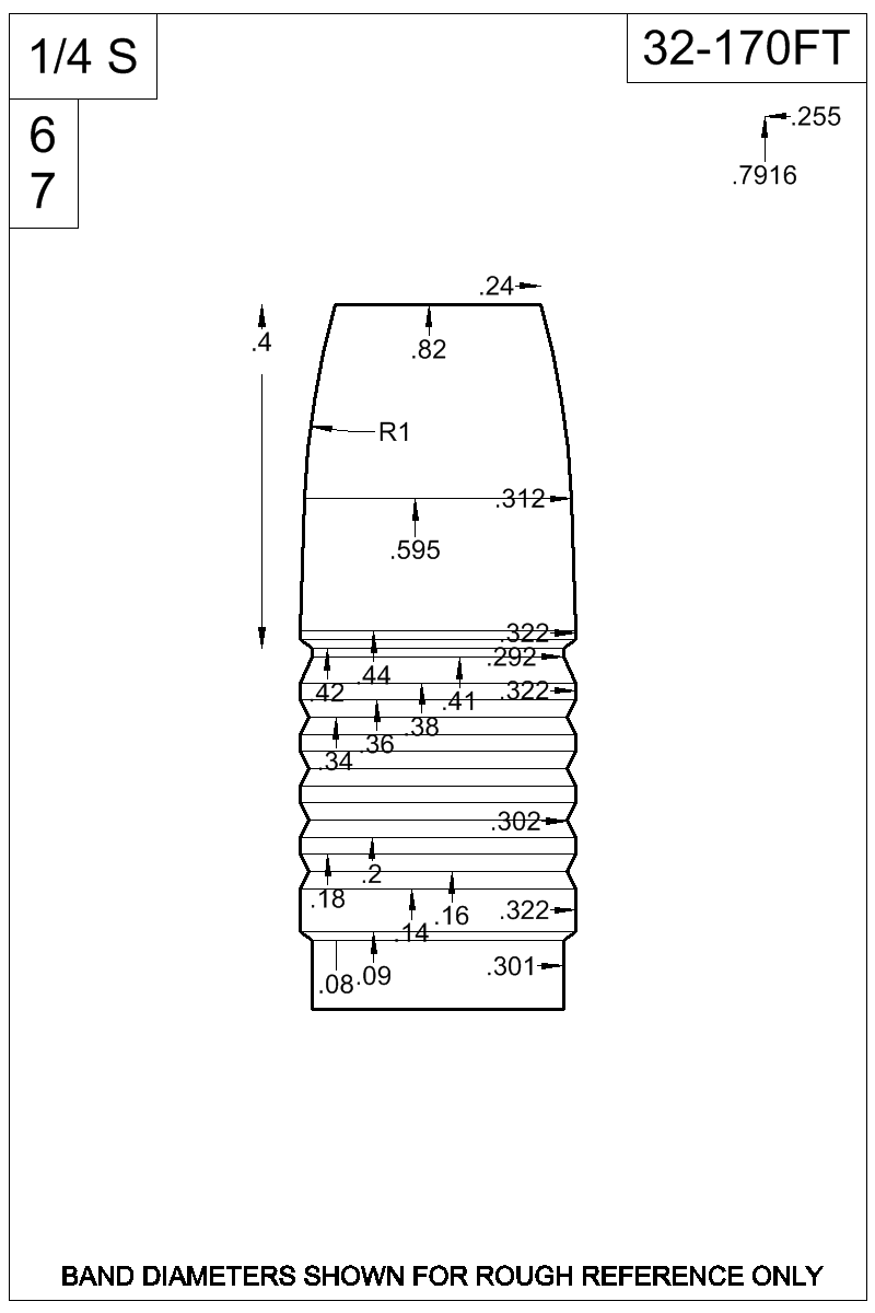 Dimensioned view of bullet 32-170FT