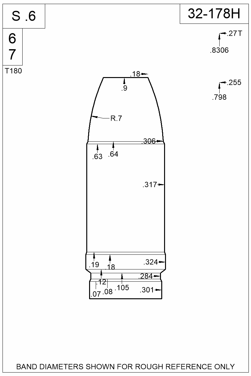 Dimensioned view of bullet 32-178H