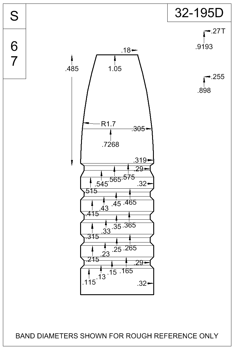 Dimensioned view of bullet 32-195D