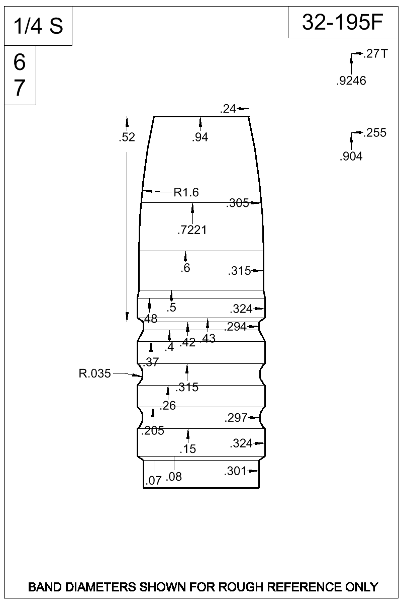 Dimensioned view of bullet 32-195F