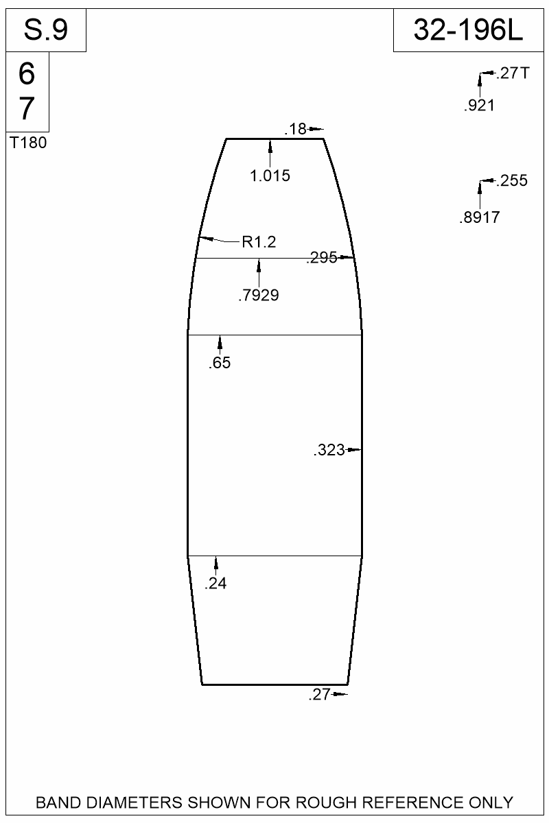 Dimensioned view of bullet 32-196L