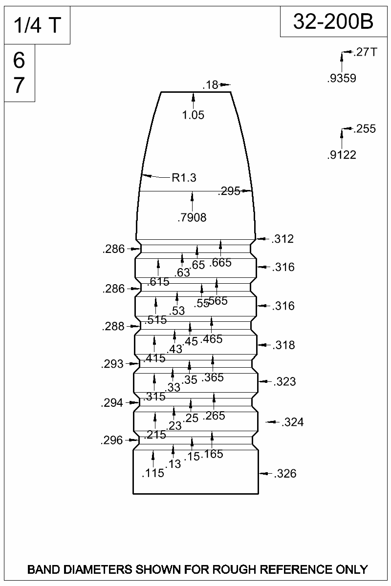 Dimensioned view of bullet 32-200B