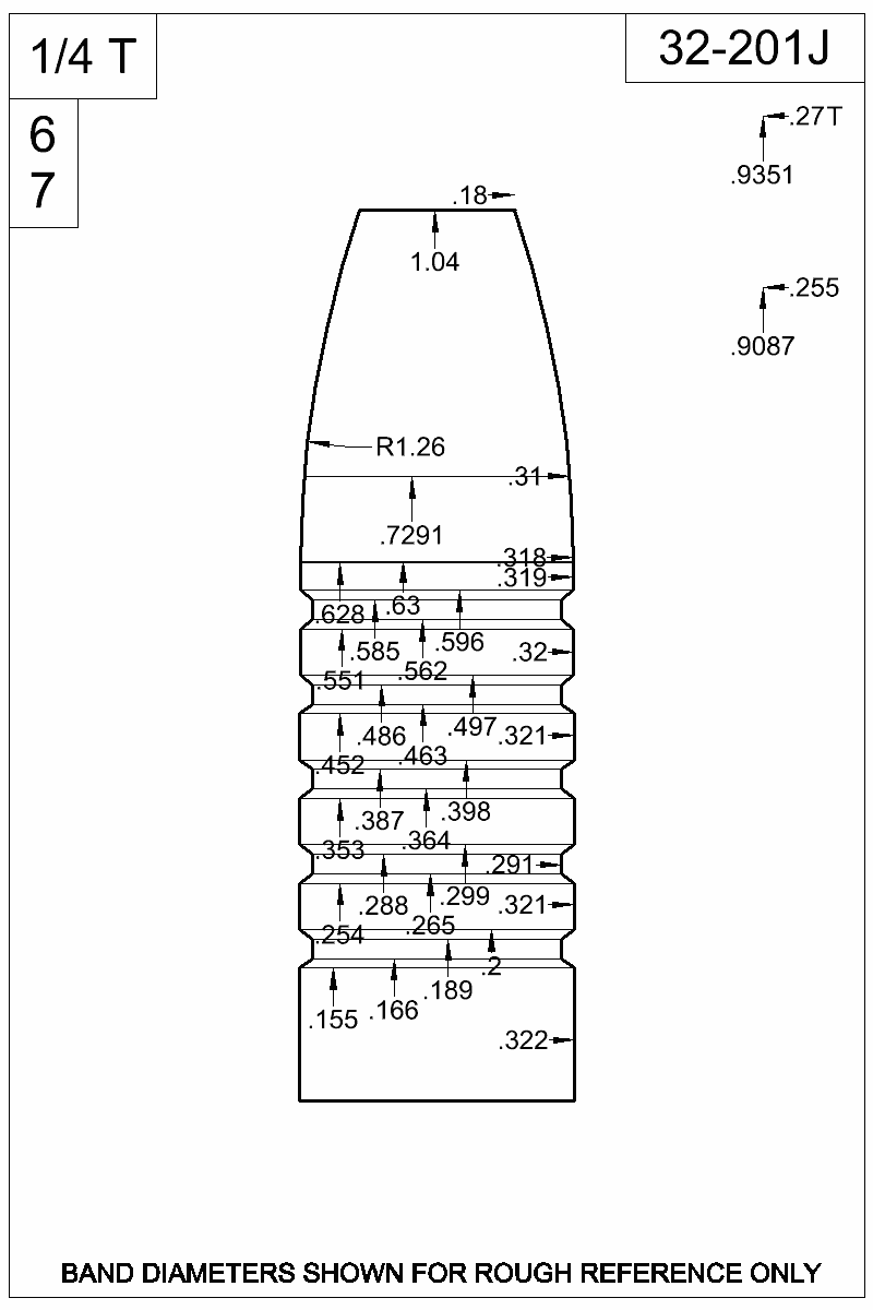 Dimensioned view of bullet 32-201J