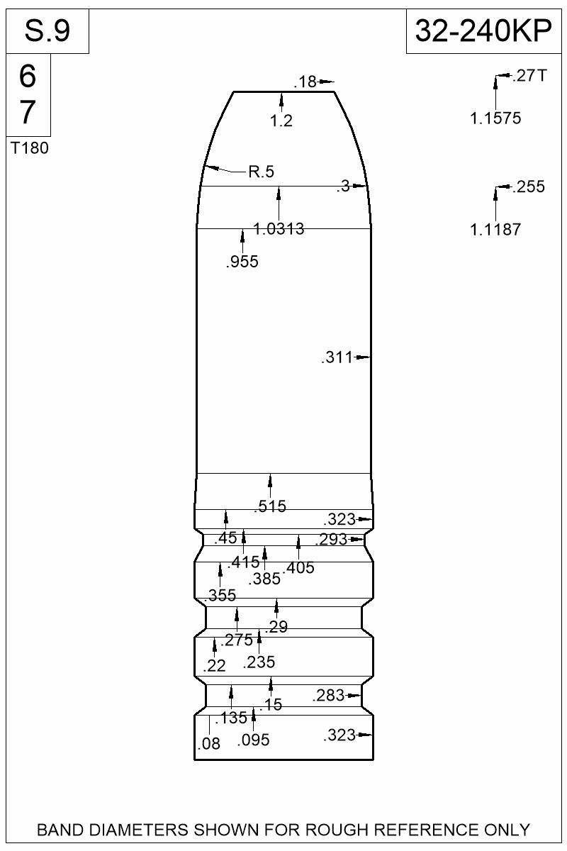 Dimensioned view of bullet 32-240KP