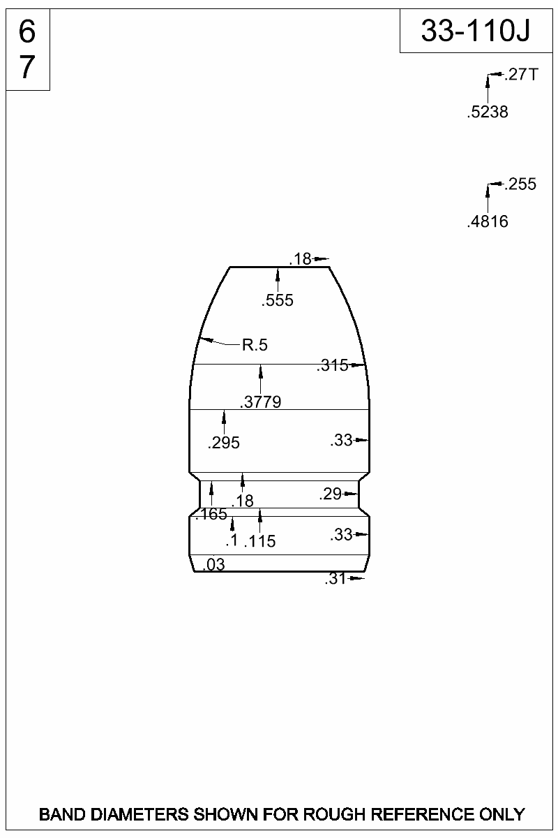 Dimensioned view of bullet 33-110J